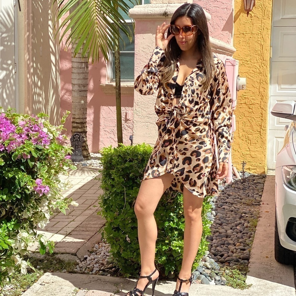 Hyfve Leopard Long Sleeve Low Cut Dress - Picture 3 of 3
